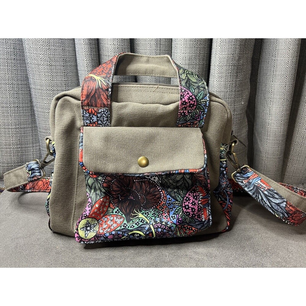 Black Butterfly Canvas Crossbody Handbag Satchel Bag Bohemian Floral Print Boho